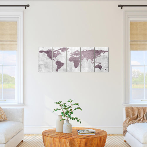 Runa Art Bild Weltkarte Wandbilder auf Vlies Leinwand 5 Teilig Wanddekoration Büro Wohnzimmer 104356a