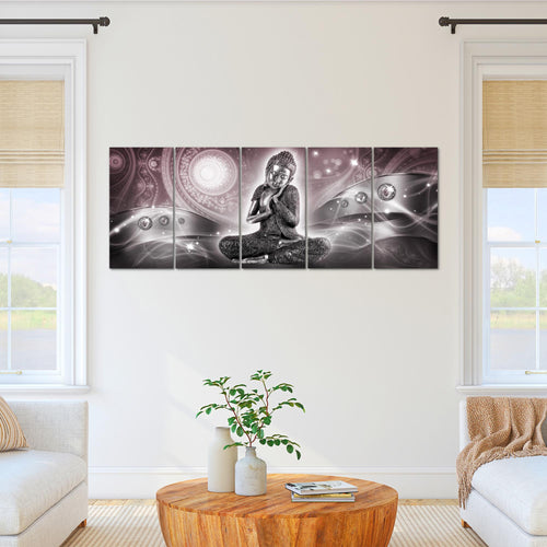 Runa Art Wandbild XXL Buddha Zen Wohnzimmer Schlafzimmer 200 x 80 cm Rosa Grau 5 Teilig - Made in Germany - 041655c