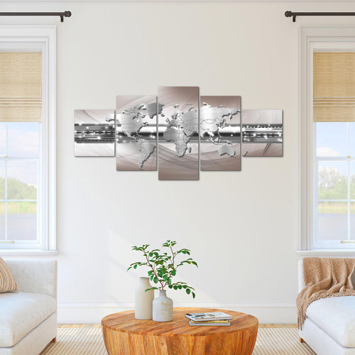 Runa Art - Bilder Weltkarte 200 x 100 cm 5 Teilig XXL Wanddekoration Design Braun 109351a