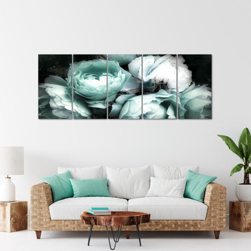 Runa Art Wandbild XXL Blumen Rosen Wohnzimmer Schlafzimmer 200 x 80 cm Schwarz Bunt 5 Teilig - Made in Germany - 039155b