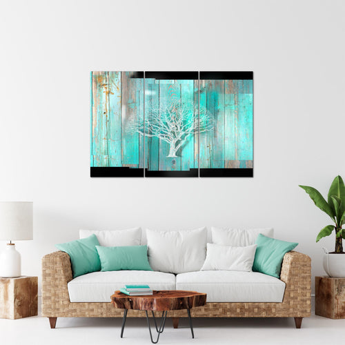 Runa Art Wandbilder Baum Abstrakt Bild XXL Wohnzimmer Türkis Grau Holzmotiv 120 x 80 cm 3 Teilig 039931c