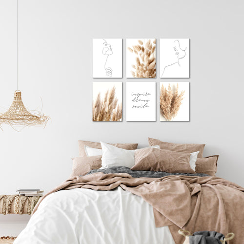 Novart Wandbilder - KEIN EXTRA RAHMEN BENÖTIGT - Wohnzimmer Schlafzimmer - Bilder Modern Boho Pampasgras - Line Art - N012465a