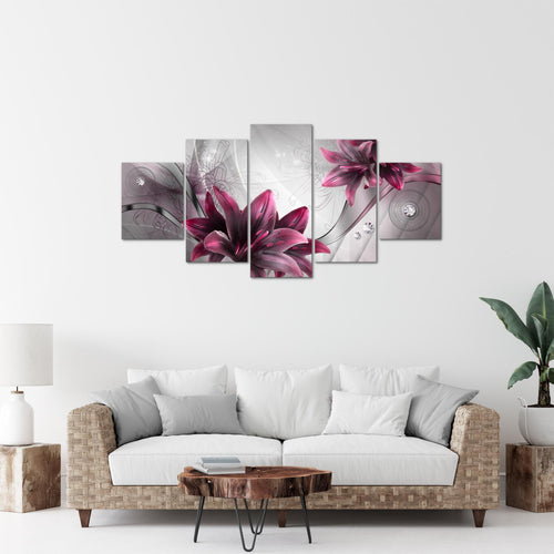 Runa Art Bild Wohnzimmer Schlafzimmer Blumen Lilien 5 Teilig Abstrakt Grau Rot Wandbilder auf Vlies Leinwand 036853a