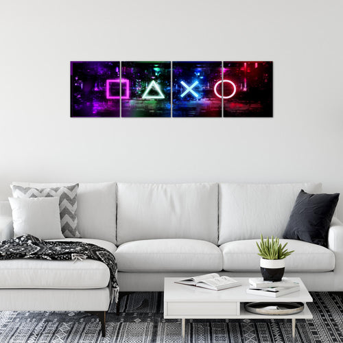 Runa Art Bilder Set 4 Teilig Gamer Wandbilder XXL Kinderzimmer 160 x 50 cm Formen Modern 038846a