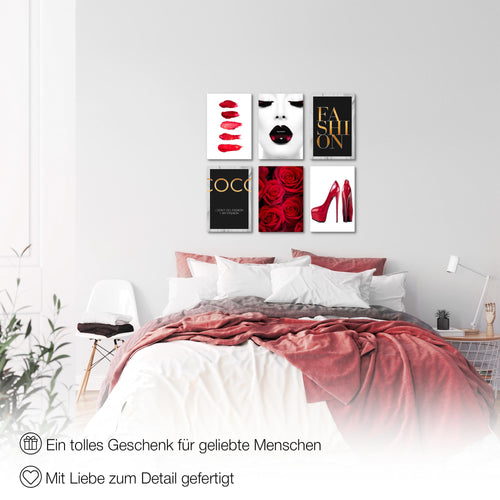 Novart Wandbilder Set Fashion - KOMPLETT AUFHÄNGFERTIG - Made in Germany - Moderne Bilder  Wohnzimmer Mädchen Teenager - N002264a