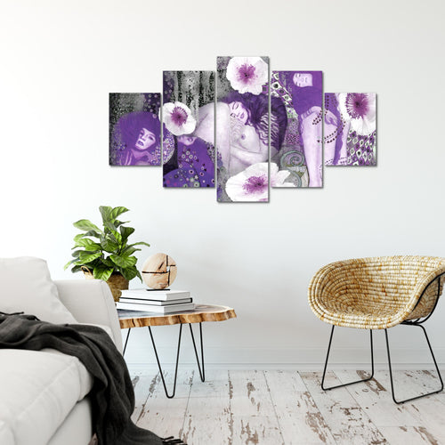 Runa Art Bild Wohnzimmer Collage Gustav Klimt 5 Teilig Frau Violett Wandbilder auf Vlies Leinwand 018553c