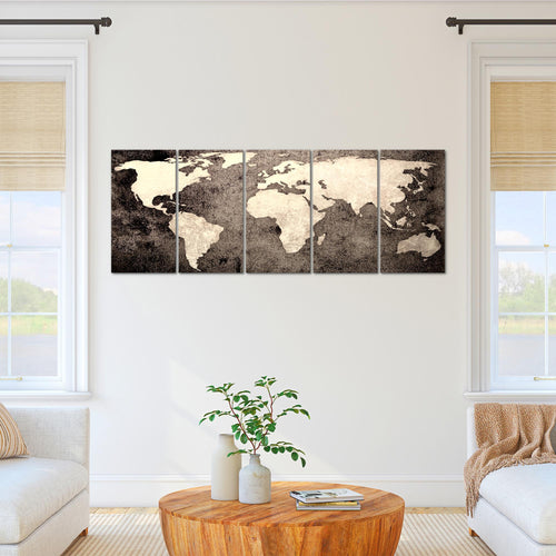Runa Art Wandbild XXL Weltkarte Büro Wohnzimmer 200 x 80 cm Braun 5 Teilig - Made in Germany - 101755c