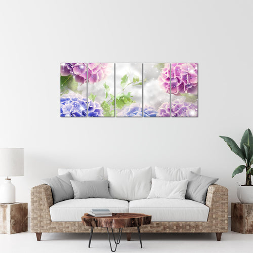 Runa Art Bild Blumen Hortensien Wandbilder auf Vlies Leinwand 5 Teilig Wanddekoration Wohnzimmer Schlafzimmer 017456c