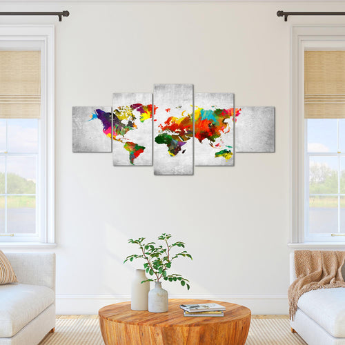 Runa Art - Bilder Weltkarte 200 x 100 cm 5 Teilig XXL Wanddekoration Design Bunt 105151c