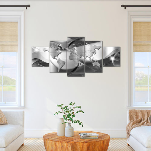 Runa Art - Bilder Weltkarte 200 x 100 cm 5 Teilig XXL Wanddekoration Design Schwarz Weiss 109251c