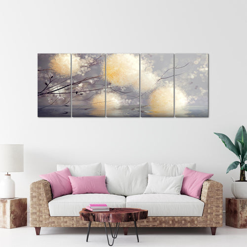 Runa Art Wandbild XXL Pusteblumen Wohnzimmer Schlafzimmer 200 x 80 cm Grau Beige 5 Teilig - Made in Germany - 044255a
