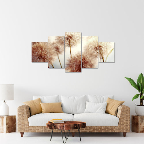 Runa Art Bild Wohnzimmer Schlafzimmer Blumen Pusteblumen 5 Teilig Natur Beige Wandbilder auf Vlies Leinwand 042053b