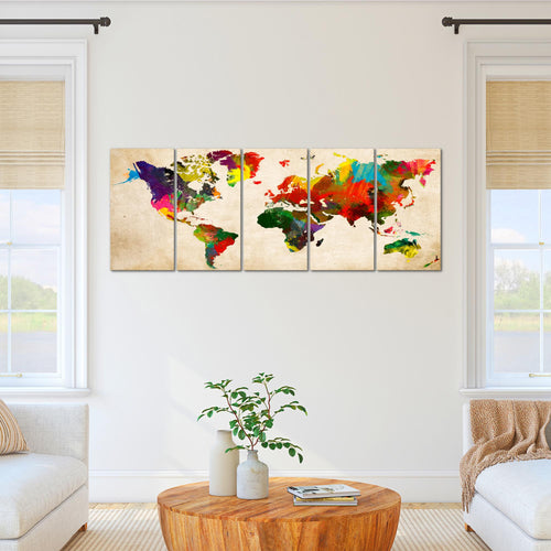 Runa Art Wandbild XXL Weltkarte Büro Wohnzimmer 200 x 80 cm Bunt 5 Teilig - Made in Germany - 105155a