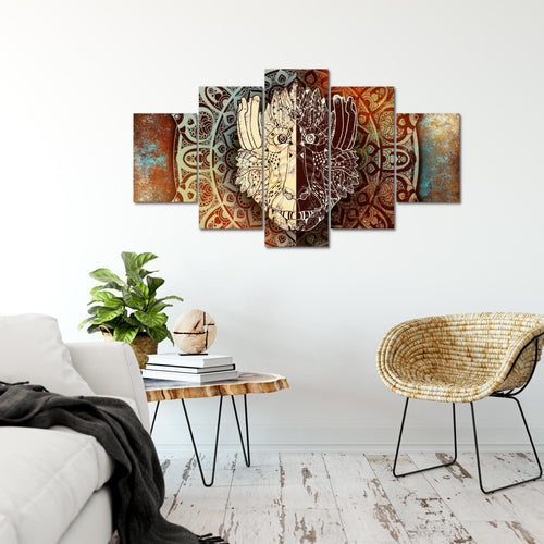 Runa Art Bild Wohnzimmer Schlafzimmer Mandala Abstrakt 5 Teilig Kupfer Beige Braun Wandbilder auf Vlies Leinwand 040153a