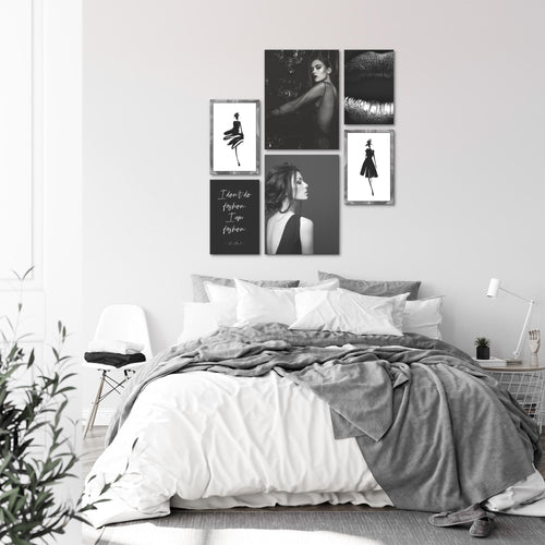 Novart Wandbilder Set Fashion Schwarz Weiss - KEIN EXTRA RAHMEN BENÖTIGT -  Modern Deko  - Wohnzimmer Mädchen Teenager N000863a
