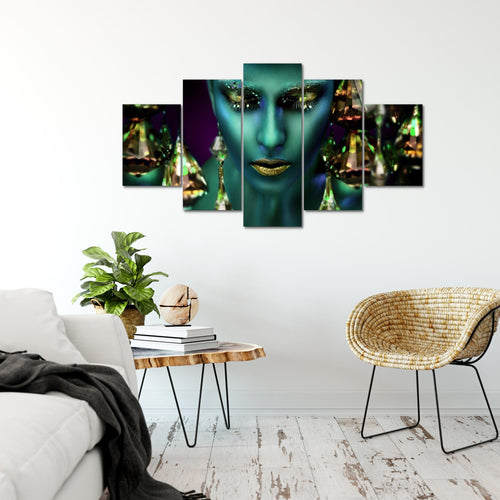 Runa Art Bild Wohnzimmer Schlafzimmer Frau Gesicht Lippen 5 Teilig Kosmetik Fashion Türkis Gold Wandbilder auf Vlies Leinwand 042153a