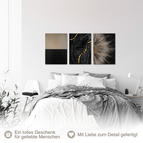 Novart Bilder Set Abstrakt - KEIN EXTRA RAHMEN BENÖTIGT - Wandbilder für Wohnzimmer Schlafzimmer Büro - 3 Teilig Deko Natur - N035236a