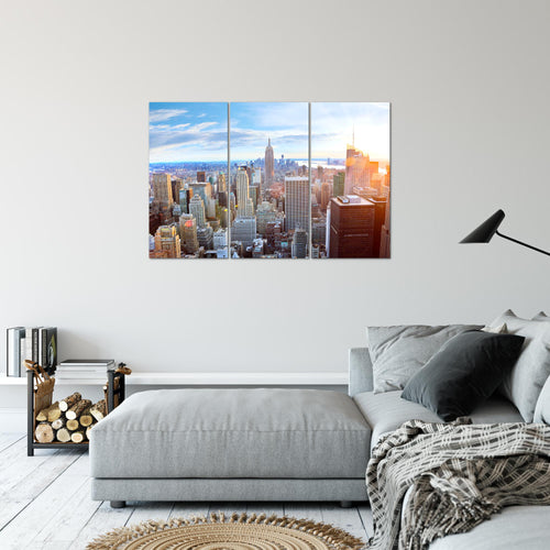 Runa Art Wandbilder New York Bild XXL Wohnzimmer Büro Blau Stadt Skyline 120 x 80 cm 3 Teilig 010231a