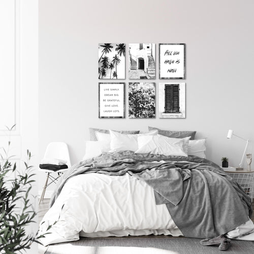Novart Wandbilder - KEIN EXTRA RAHMEN BENÖTIGT - Wohnzimmer Schlafzimmer - Bilder Modern Alte Stadt Palmen - Schwarz Weiss - N015065a