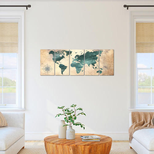 Runa Art Bild Weltkarte Wandbilder auf Vlies Leinwand 5 Teilig Wanddekoration Büro Wohnzimmer 026056a
