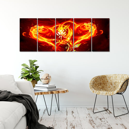 Runa Art Wandbild XXL Feuer Herz Wohnzimmer 200 x 80 cm Rot 5 Teilig - Made in Germany - 102255a