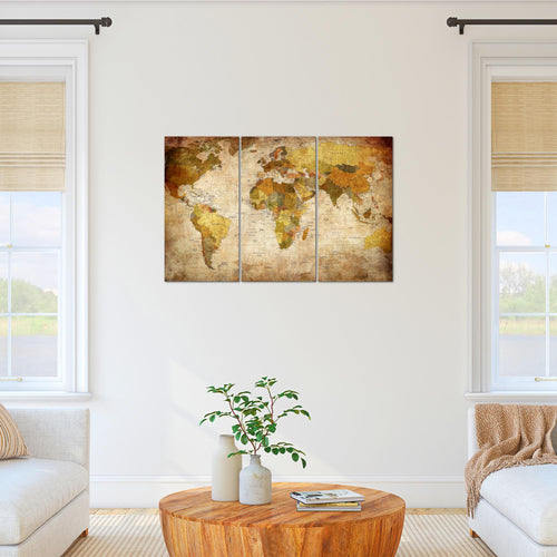 Runa Art Wandbilder Weltkarte Bild XXL Büro Wohnzimmer Gold Vintage Antik 120 x 80 cm 3 Teilig 104031a