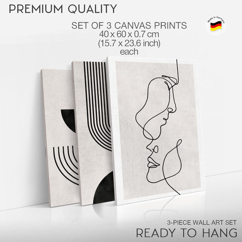 Novart Bilder Set Abstrakt - KEIN EXTRA RAHMEN BENÖTIGT - Wandbilder für Wohnzimmer Schlafzimmer Büro - 3 Teilig Deko Minimalismus - N033336a