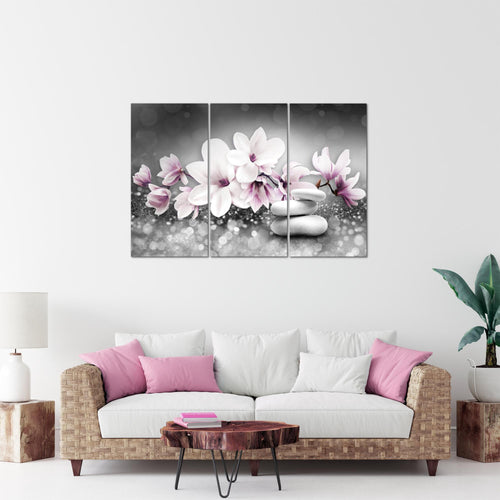 Runa Art Wandbilder Blumen Magnolien Bild XXL Wohnzimmer Schlafzimmer Grau Rosa Abstrakt 120 x 80 cm 3 Teilig 035431a