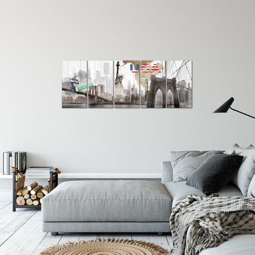 Runa Art Bild New York Wandbilder auf Vlies Leinwand 5 Teilig Wanddekoration Wohnzimmer Büro 034756a