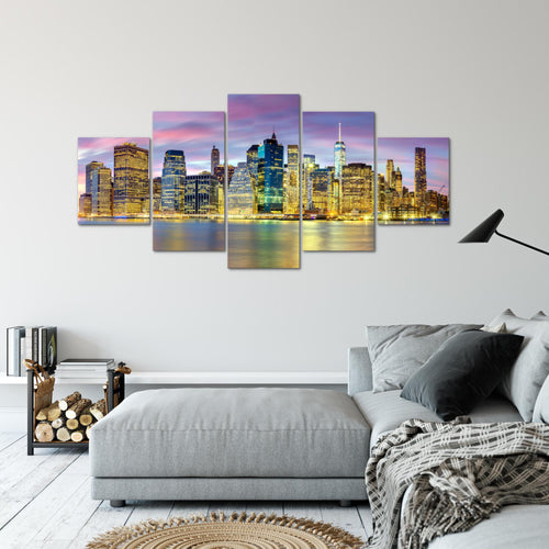 Runa Art - Bilder New York City 200 x 100 cm 5 Teilig XXL Wanddekoration Design Lila Bunt 010051c