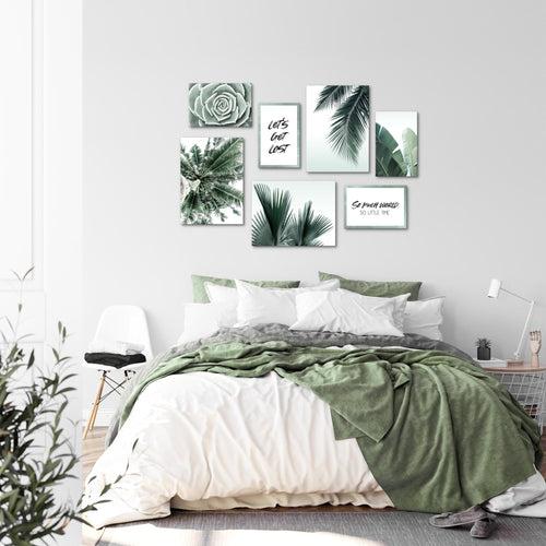 Novart Wandbilder Palmen - KOMPLETT AUFHÄNGFERTIG - Grün Wohnzimmer Schlafzimmer - 7 Moderne Mood-Bilder - N014771a