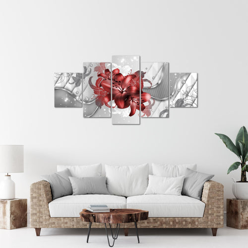Runa Art Bild Wohnzimmer Schlafzimmer Blumen Lilien 5 Teilig Abstrakt Rot Weiß Wandbilder auf Vlies Leinwand 016553b