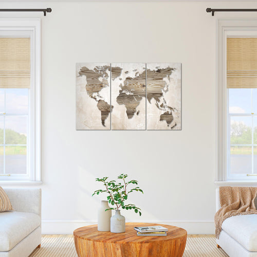 Runa Art Wandbilder Weltkarte Bild XXL Büro Wohnzimmer Beige Braun Abstrakt 120 x 80 cm 3 Teilig 035031a