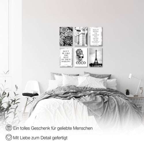 Novart Wandbilder Set Fashion Coco - KOMPLETT AUFHÄNGFERTIG - Made in Germany - Moderne Bilder  Wohnzimmer Mädchen Teenager - N015964a
