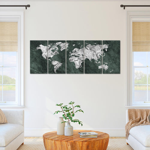Runa Art Wandbild XXL Weltkarte Büro Wohnzimmer 200 x 80 cm Grün 5 Teilig - Made in Germany - 002955c
