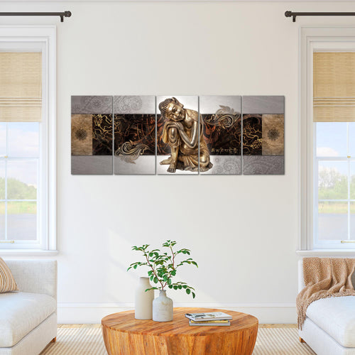 Runa Art Wandbild XXL Buddha Zen Wohnzimmer Schlafzimmer 200 x 80 cm Beige 5 Teilig - Made in Germany - 041355c