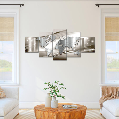 Runa Art - Bilder Weltkarte 200 x 100 cm 5 Teilig XXL Wanddekoration Design Braun 108351a