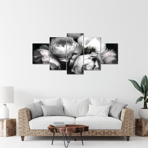Runa Art Bild Wohnzimmer Schlafzimmer Blumen Rosen 5 Teilig Vintage Schwarz Bunt Wandbilder auf Vlies Leinwand 039153c