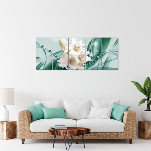 Runa Art Bild Blumen Lilien Wandbilder auf Vlies Leinwand 5 Teilig Wanddekoration Wohnzimmer Schlafzimmer 017156b