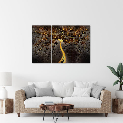 Runa Art Wandbilder Blumen Bild XXL Wohnzimmer Schlafzimmer Schwarz Gold Abstrakt Baum 120 x 80 cm 3 Teilig 039731c