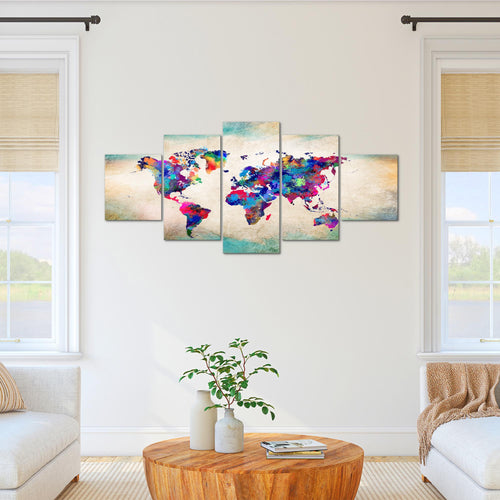 Runa Art - Bilder Weltkarte 200 x 100 cm 5 Teilig XXL Wanddekoration Design Bunt 013351a