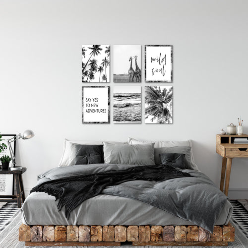 Novart Wandbilder - KEIN EXTRA RAHMEN BENÖTIGT - Wohnzimmer Schlafzimmer - Bilder Modern Afrika Giraffen - Palmen - N014365a