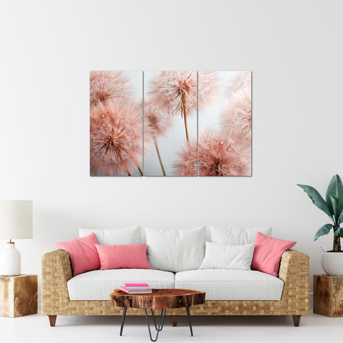 Runa Art Wandbilder Blumen Pusteblumen Bild XXL Wohnzimmer Schlafzimmer Grau Rosa Natur 120 x 80 cm 3 Teilig 042031a