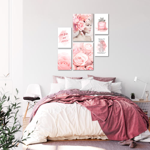 Novart Wandbilder Set Fashion Rosa - KEIN EXTRA RAHMEN BENÖTIGT -  Modern Deko  - Wohnzimmer Mädchen Teenager N008563a