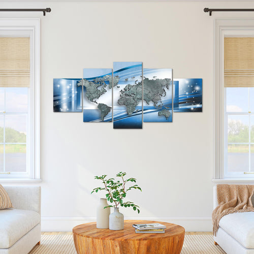 Runa Art - Bilder Weltkarte 200 x 100 cm 5 Teilig XXL Wanddekoration Design Blau 108351b