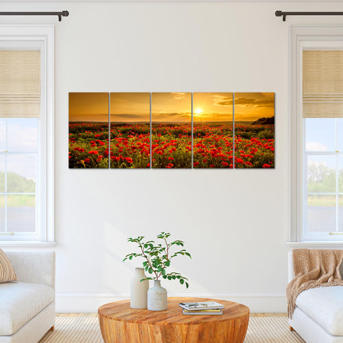 Runa Art Wandbild XXL Mohnblumen Wohnzimmer Schlafzimmer 200 x 80 cm Rot 5 Teilig - Made in Germany - 043955a