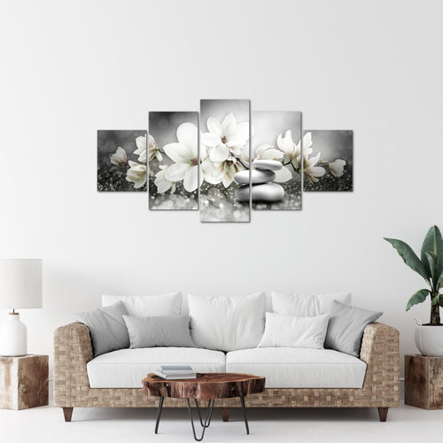 Runa Art Bild Wohnzimmer Schlafzimmer Blumen Magnolien 5 Teilig Abstrakt Schwarz Weiss Wandbilder auf Vlies Leinwand 035453c