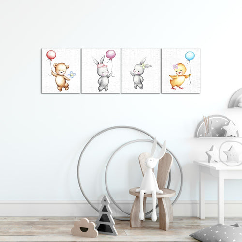 Runa Art Bilder Set 4 Teilig Kinderzimmer Tiere Wandbilder XXL Babyzimmer Spielzimmer 160 x 50 cm Weiß Bunt Modern 017846a