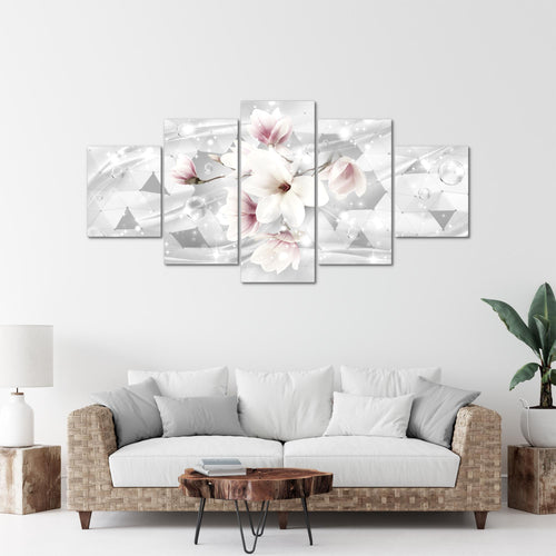 Runa Art - Bilder Blumen Magnolien 200 x 100 cm 5 Teilig XXL Wanddekoration Design Grau 017051c