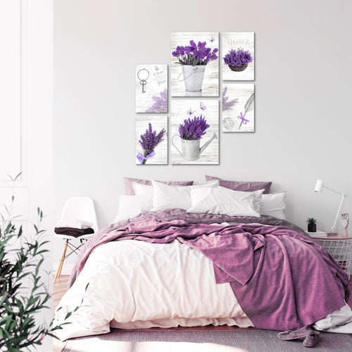 Novart Wandbilder Set Home Provence Lavendel Viollet - KEIN EXTRA RAHMEN BENÖTIGT -  Modern Deko  - Wohnzimmer Schlafzimmer N002963a